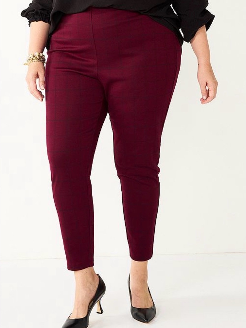 Croft & Barrow Women’s Plus Size Plaid Ponte Leggings - Plumb Plaid - 1X